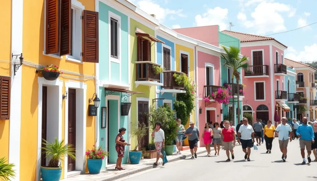 Colorful streets of Terre-de-Haut's main village with traditional architecture