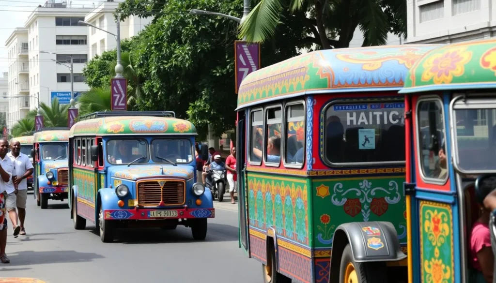 Colorful tap-tap buses in Port-au-Prince streets