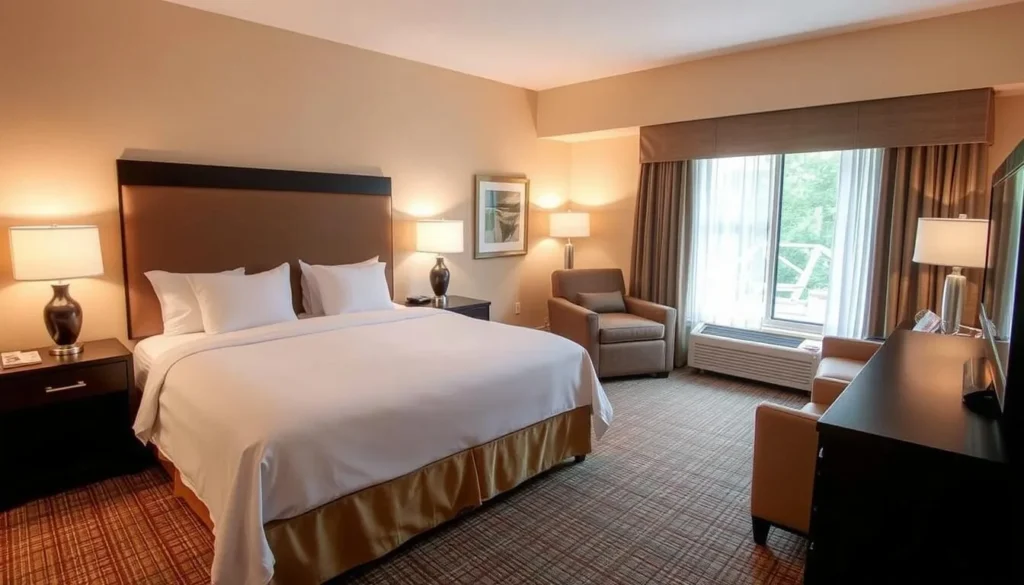 Comfortable accommodation options near Goose Lake Prairie Nature Preserve Illinois showing a cozy hotel room Comfortable accommodation options near Goose Lake Prairie Nature Preserve Illinois showing a cozy hotel room