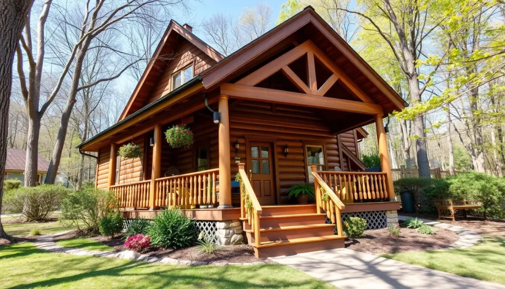 Cozy bed and breakfast near McConnells Mill State Park with rustic wooden exterior surrounded by trees Cozy bed and breakfast near McConnells Mill State Park with rustic wooden exterior surrounded by trees