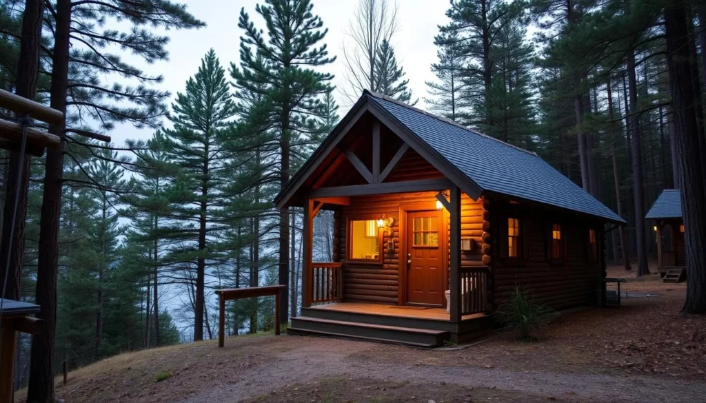 Cozy cabin accommodation near Lake of the Clouds Pennsylvania surrounded by trees Cozy cabin accommodation near Lake of the Clouds Pennsylvania surrounded by trees