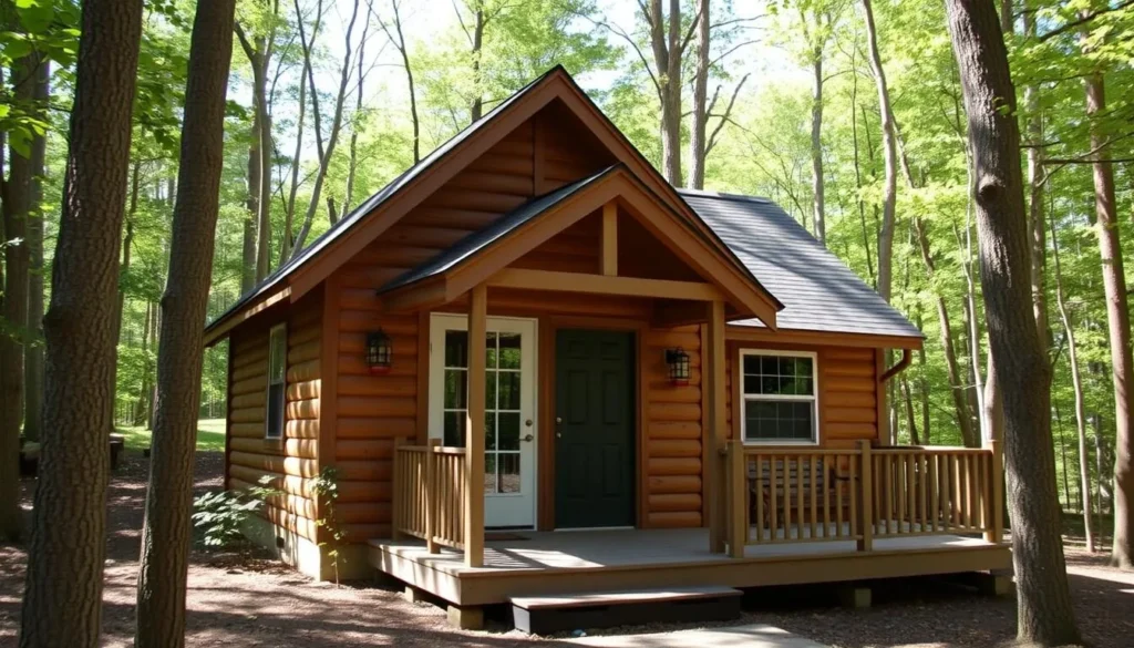 Cozy cabin accommodation near Marsh Creek State Park Pennsylvania surrounded by trees Cozy cabin accommodation near Marsh Creek State Park Pennsylvania surrounded by trees