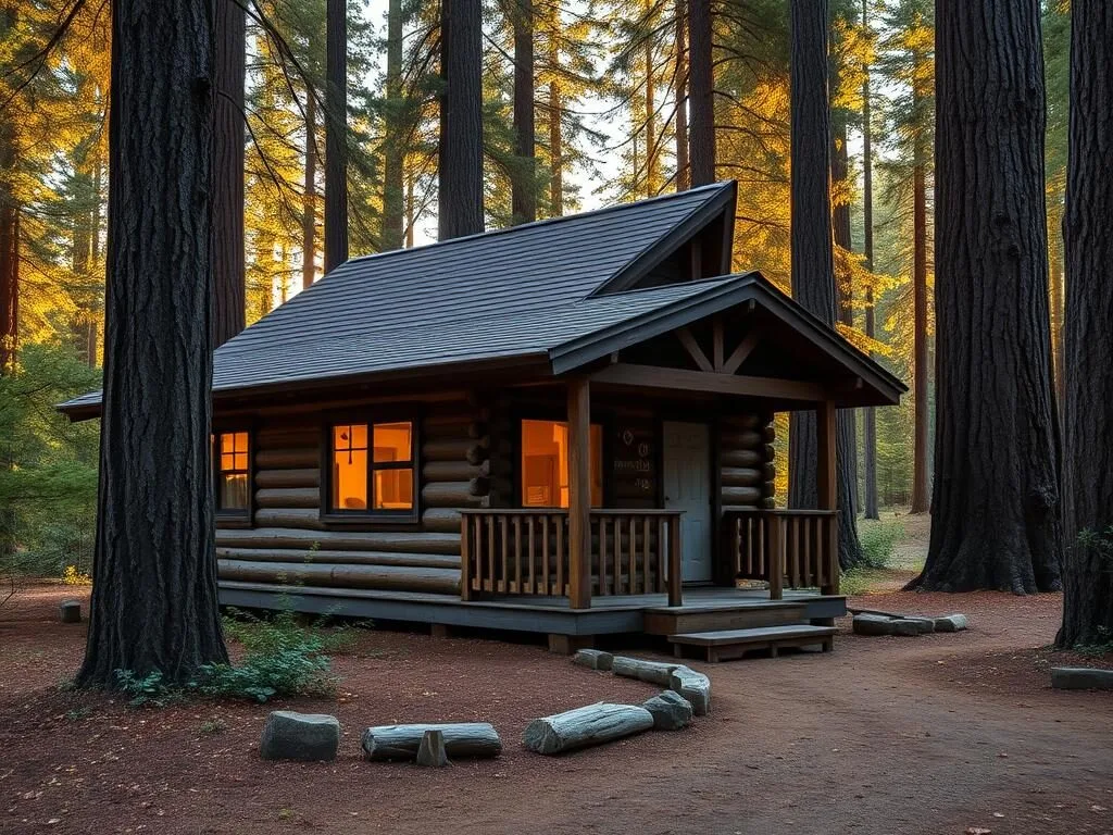 Cozy cabin accommodation near Montgomery Woods State Natural Reserve California surrounded by redwoods Cozy cabin accommodation near Montgomery Woods State Natural Reserve California surrounded by redwoods