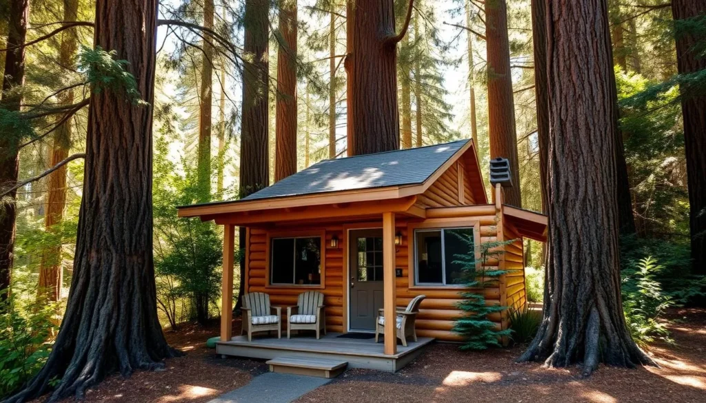 Cozy cabin accommodation nestled among redwoods near Pfeiffer Beach in Big Sur