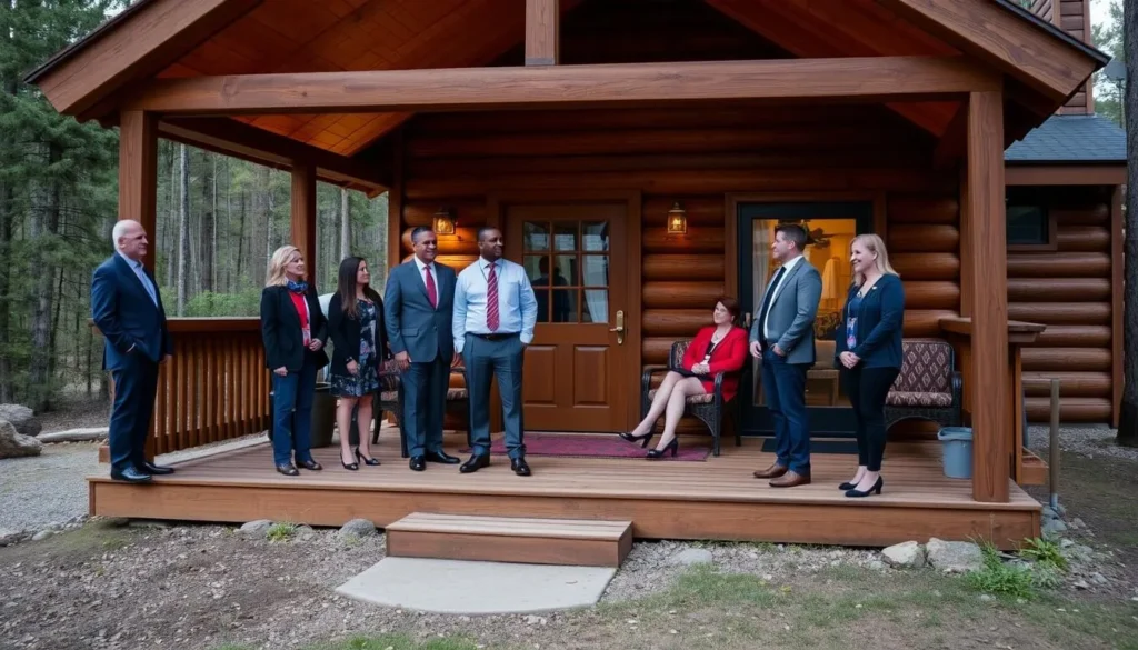 Cozy cabin near Mermet Lake with forest backdrop and outdoor seating area