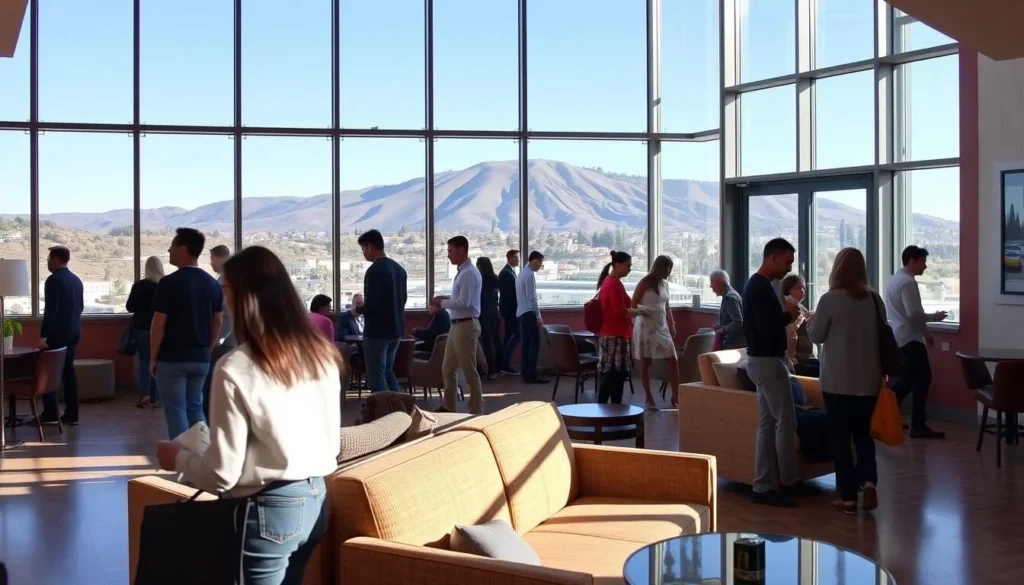 Cozy hotel with views of San Bruno Mountain in the background Cozy hotel with views of San Bruno Mountain in the background