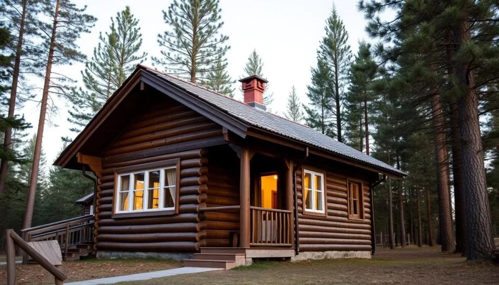 Cozy wooden cabin accommodation near Smolenskoye Poozerye National Park surrounded by pine trees Cozy wooden cabin accommodation near Smolenskoye Poozerye National Park surrounded by pine trees