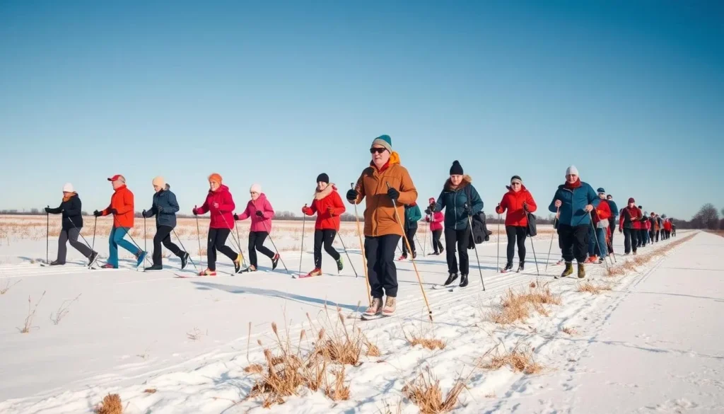 Cross-country skiing at Goose Lake Prairie State Park Illinois in winter Cross-country skiing at Goose Lake Prairie State Park Illinois in winter