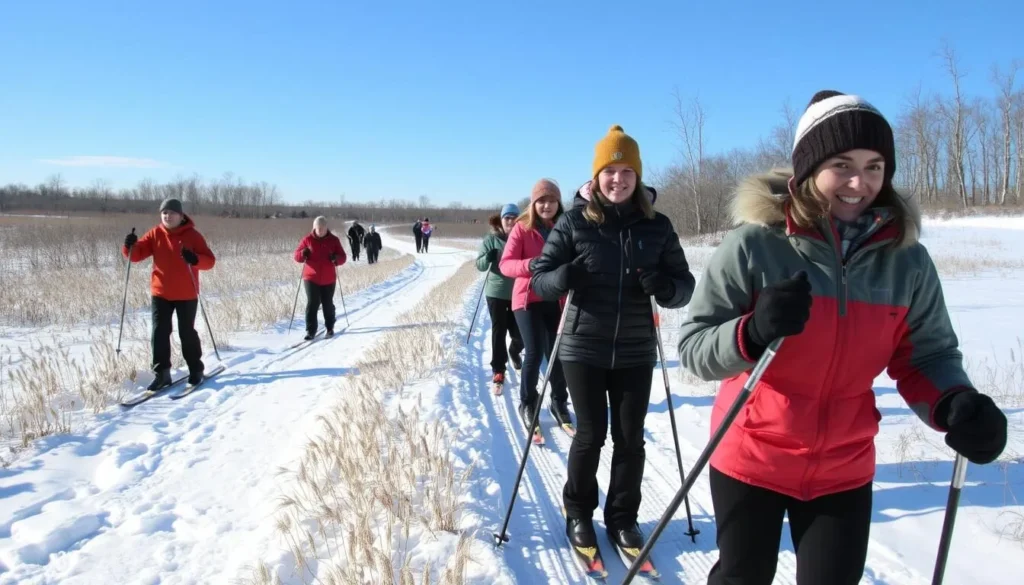 Cross-country skiing at Hickory Creek Barrens Nature Preserve Illinois showing winter recreational activities Cross-country skiing at Hickory Creek Barrens Nature Preserve Illinois showing winter recreational activities