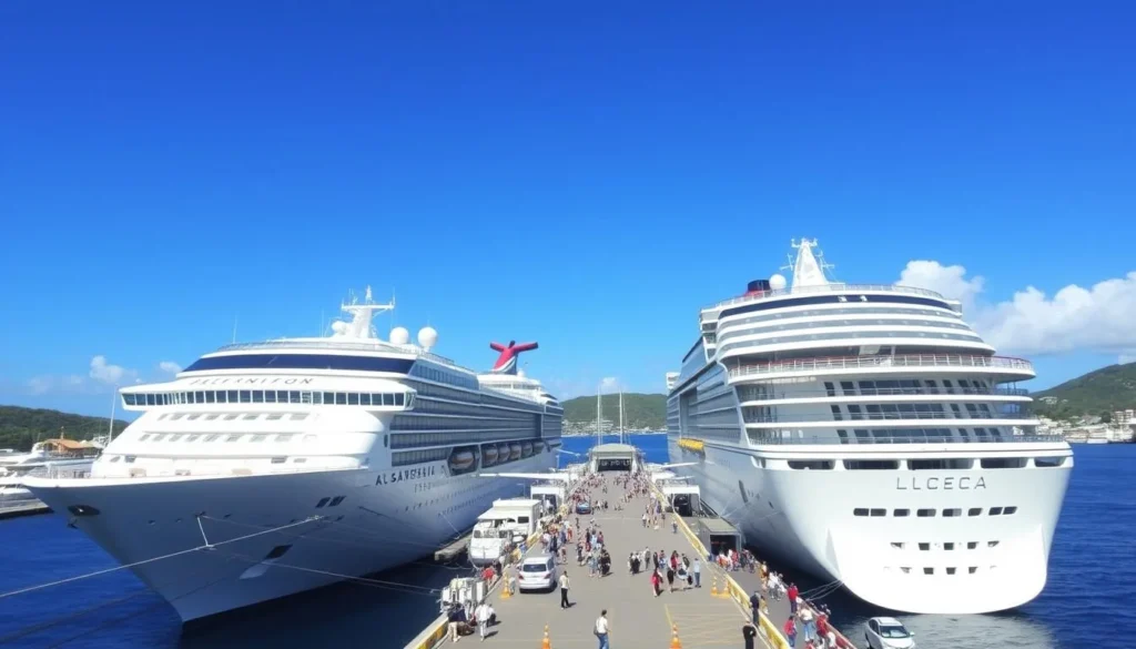 Cruise ships docked at A.C. Wathey Cruise Terminal in Philipsburg Cruise ships docked at A.C. Wathey Cruise Terminal in Philipsburg