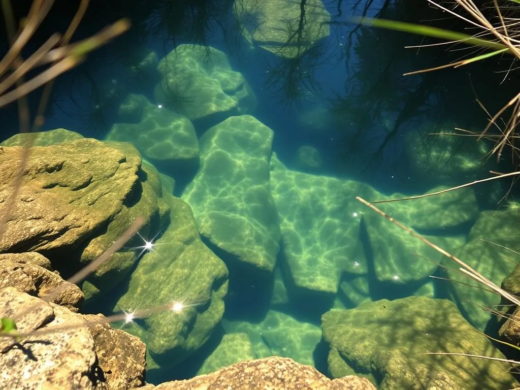Crystal clear Mill Spring at Franklin Creek State Park with limestone formations