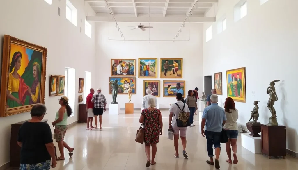 Cuban art gallery in Varadero displaying colorful paintings and sculptures