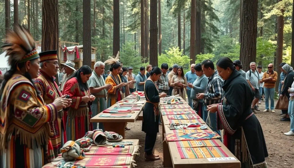 Cultural demonstration of traditional crafts by Native American artisans at a plateau festival Cultural demonstration of traditional crafts by Native American artisans at a plateau festival