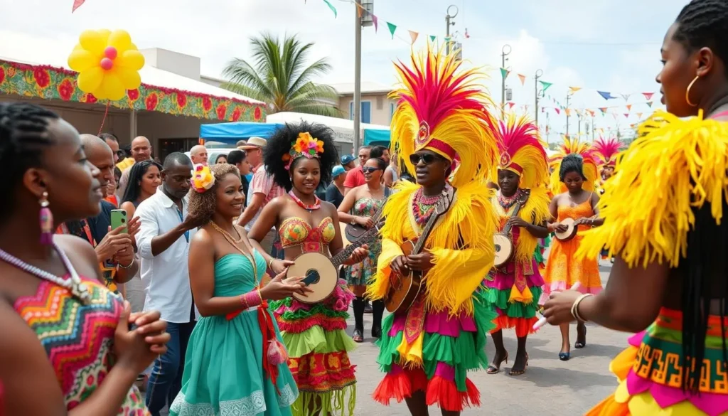 Cultural festival in St. Martin with colorful costumes and music Cultural festival in St. Martin with colorful costumes and music