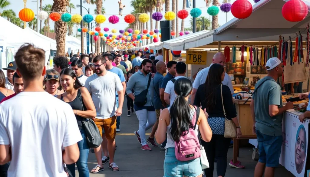 Cultural festival near McGrath State Beach California with diverse attendees enjoying music and art Cultural festival near McGrath State Beach California with diverse attendees enjoying music and art