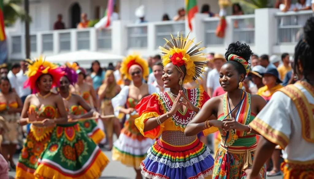 Cultural festival with colorful costumes and performances in St. Martin Cultural festival with colorful costumes and performances in St. Martin