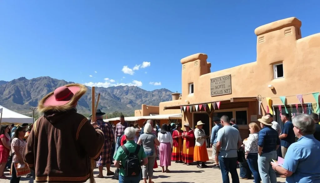 Cultural festival with traditional performances in Eagle Nest village plaza Cultural festival with traditional performances in Eagle Nest village plaza