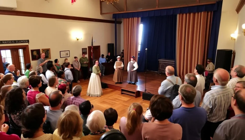 Cultural performance at the Nauvoo Cultural Hall showing Historic Nauvoo District Illinois things to do Cultural performance at the Nauvoo Cultural Hall showing Historic Nauvoo District Illinois things to do