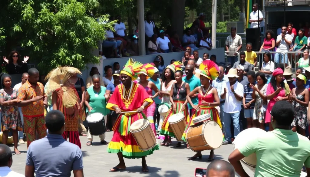 Cultural performance of traditional Jamaican dance and music in Mandeville