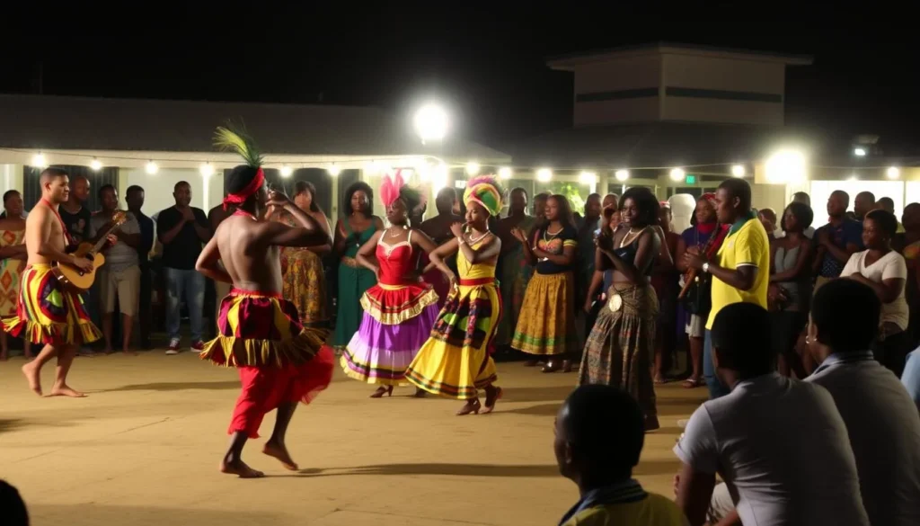 Cultural performance with traditional St. Lucian dancers in colorful costumes