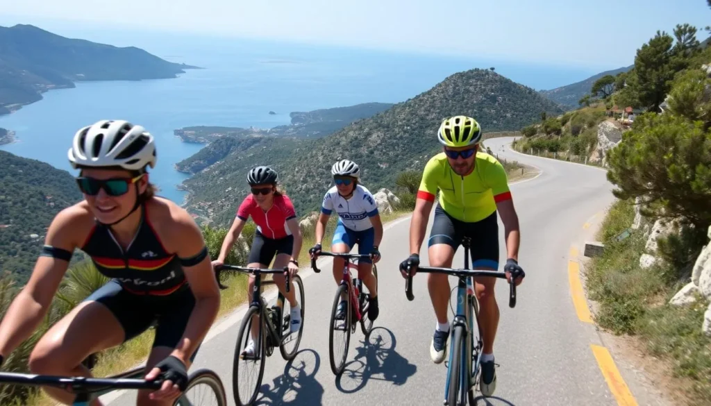 Cyclists tackling the challenging Biokovo mountain road