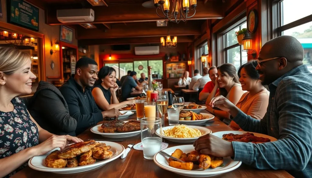 Delicious local cuisine being served at a popular Danville restaurant with diners enjoying their meal Delicious local cuisine being served at a popular Danville restaurant with diners enjoying their meal