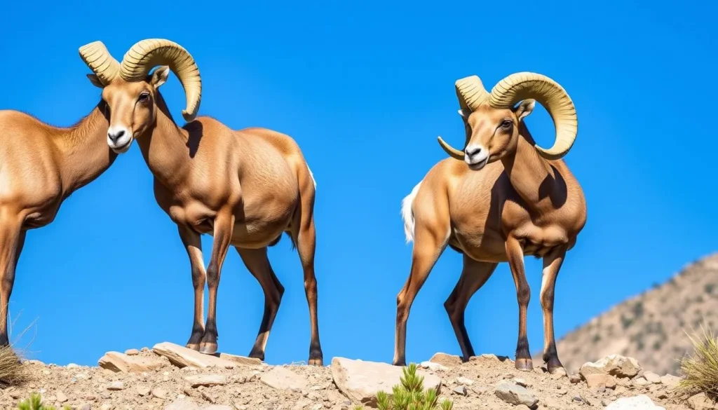 Desert bighorn sheep in their natural habitat in the Black Mountains with rocky terrain Desert bighorn sheep in their natural habitat in the Black Mountains with rocky terrain