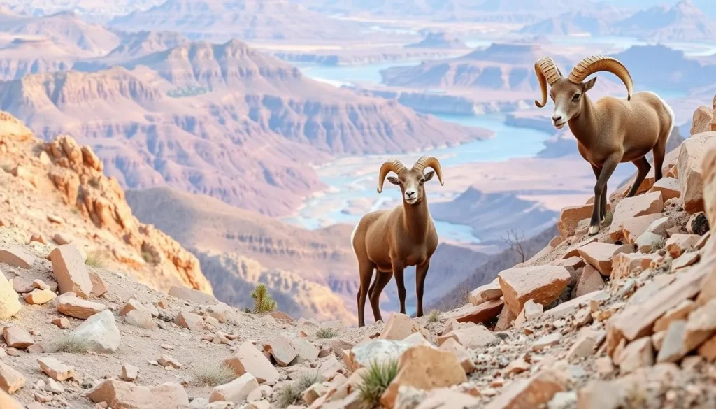 Desert bighorn sheep on rocky slopes at Buckskin Mountain State Park