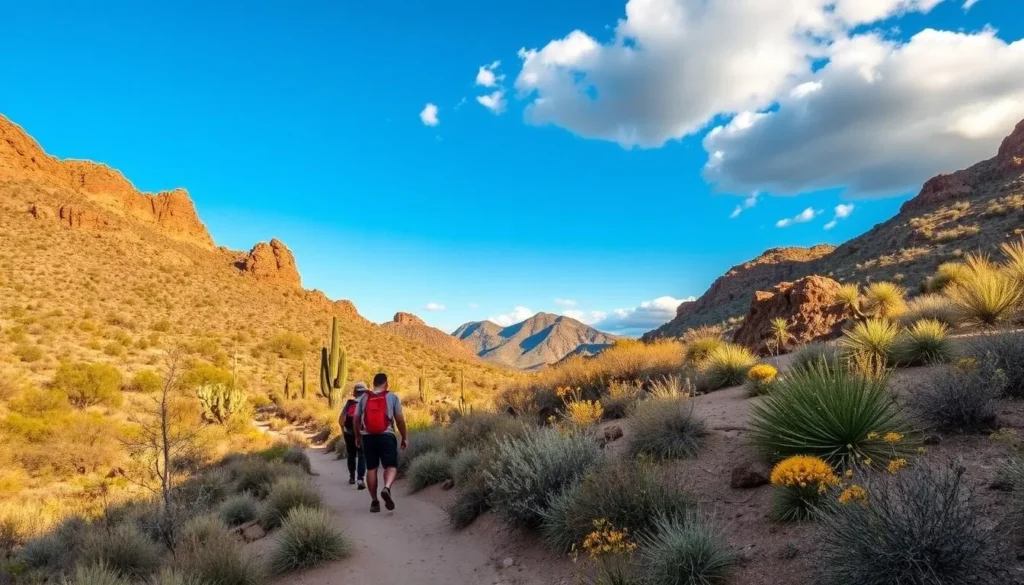 Desert hiking trail at Buckskin Mountain State Park with mountain views
