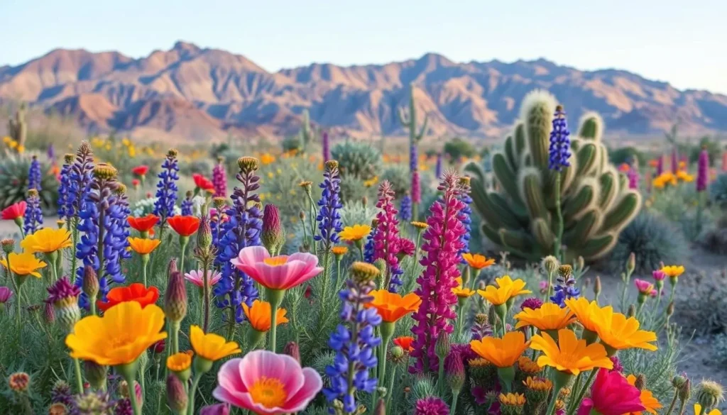 Desert wildflowers blooming in Kofa National Wildlife Refuge during spring season Desert wildflowers blooming in Kofa National Wildlife Refuge during spring season