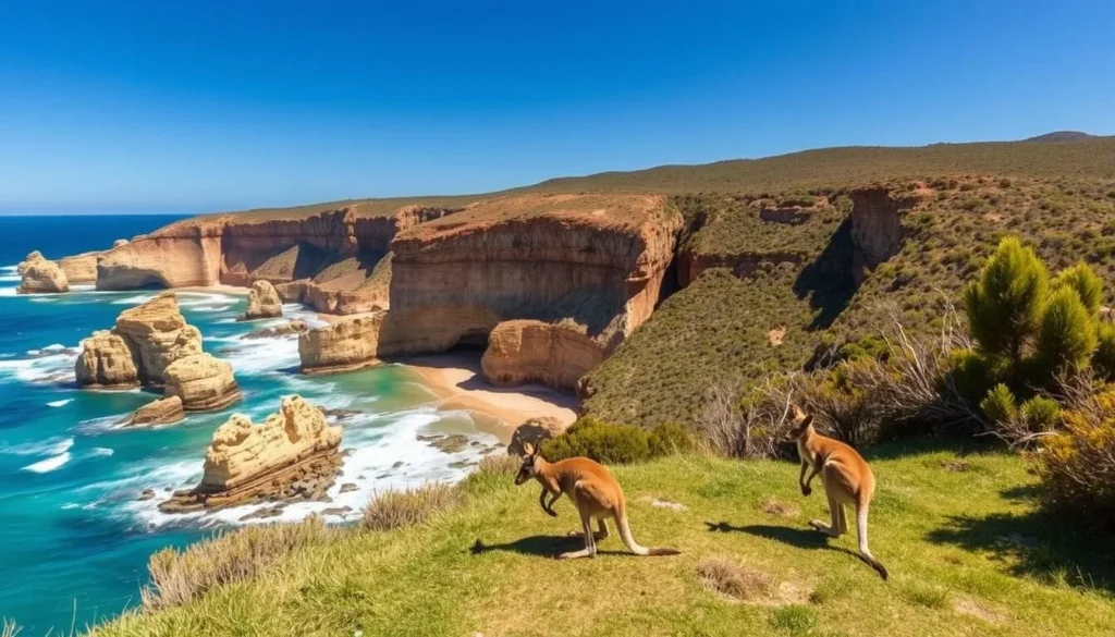 Dhilba Guuranda-Innes National Park coastline with kangaroos on Yorke Peninsula South Australia