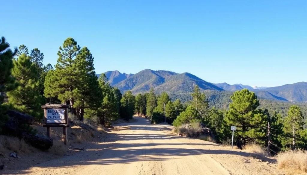 Dirt road leading to Buckeye Hot Springs California with mountains in the background Dirt road leading to Buckeye Hot Springs California with mountains in the background
