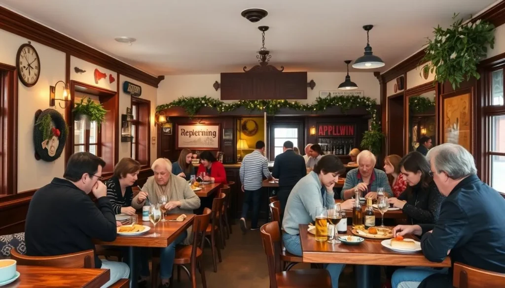 Diverse group of tourists enjoying a traditional meal at an Apfelwein tavern in Frankfurt Diverse group of tourists enjoying a traditional meal at an Apfelwein tavern in Frankfurt