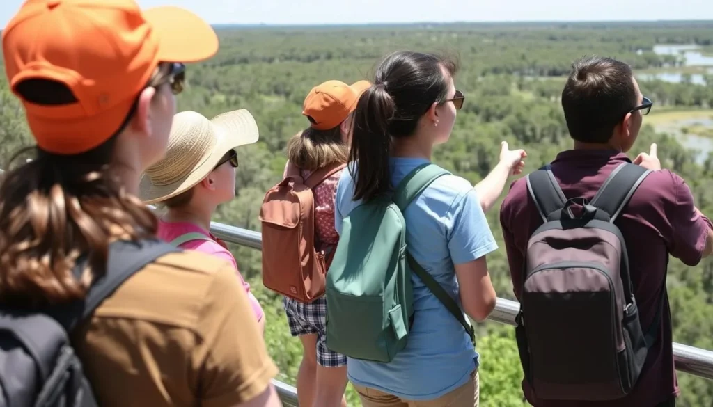Diverse group of visitors enjoying Cache River Nature Preserve Illinois