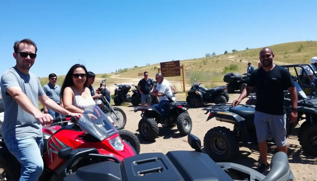Diverse group of visitors with off-road vehicles at Carnegie State Vehicular Recreation Area Diverse group of visitors with off-road vehicles at Carnegie State Vehicular Recreation Area