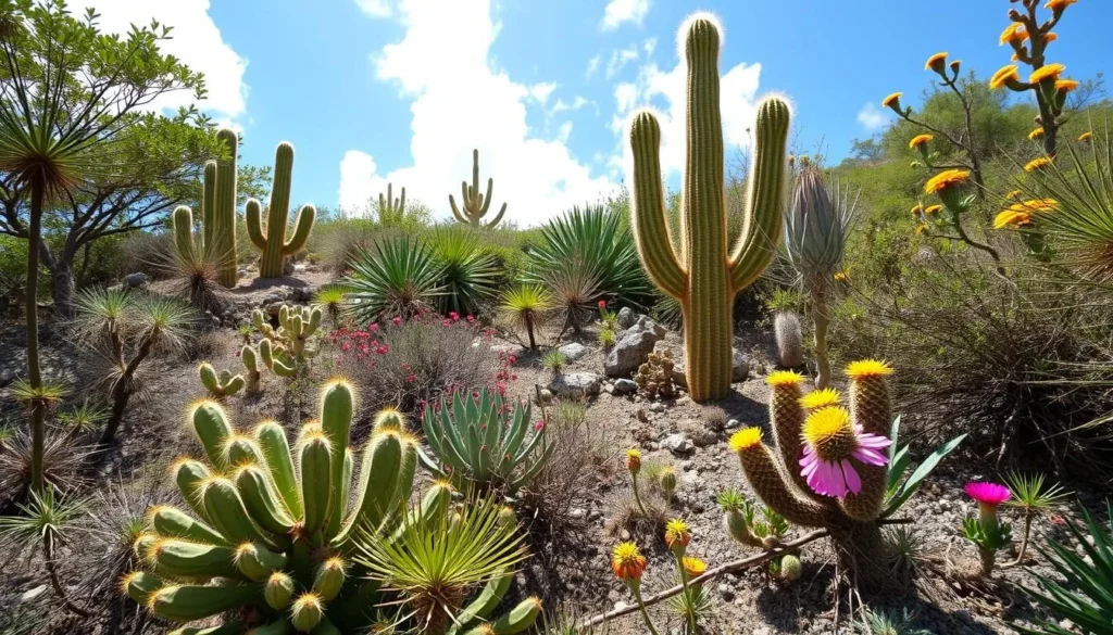 Diverse plant life and cacti in Christoffel National Park Curacao
