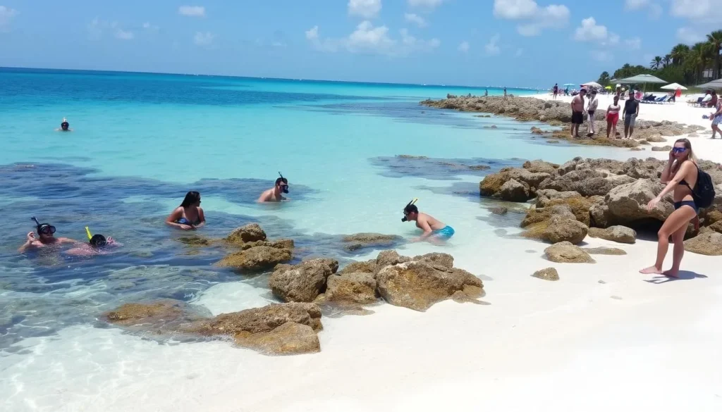 Diverse visitors enjoying snorkeling at the beach in Fort Zachary Taylor Historic State Park Florida Diverse visitors enjoying snorkeling at the beach in Fort Zachary Taylor Historic State Park Florida