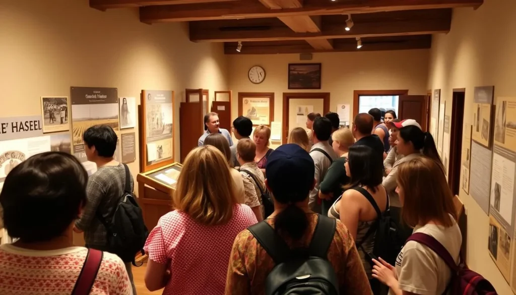 Diverse visitors exploring cultural exhibits at a local museum near Canelo Hills Cienega Reserve Arizona