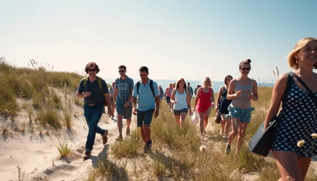 Diverse visitors exploring the natural dunes area of Illinois Beach State Park Diverse visitors exploring the natural dunes area of Illinois Beach State Park