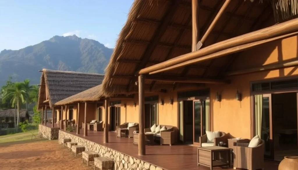 Eco-friendly lodge near Mount Kadam with traditional architecture