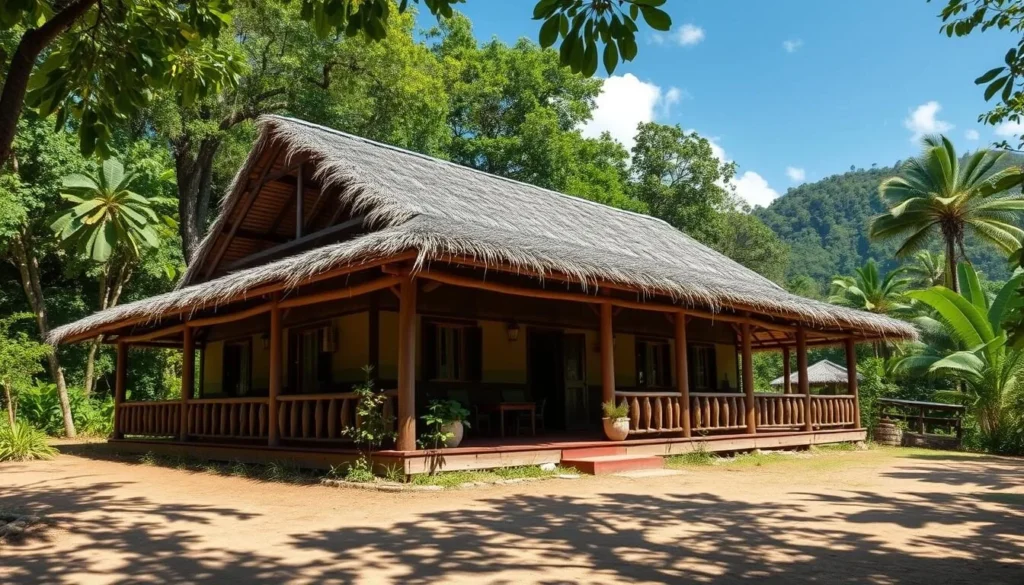 Eco-lodge accommodation in the Pacaraima Mountains with traditional thatched roof design