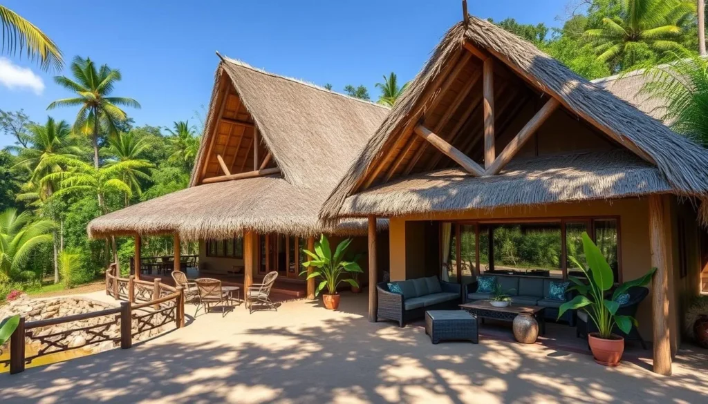 Eco-lodge accommodation near Lake Amuku with traditional thatched roof Eco-lodge accommodation near Lake Amuku with traditional thatched roof