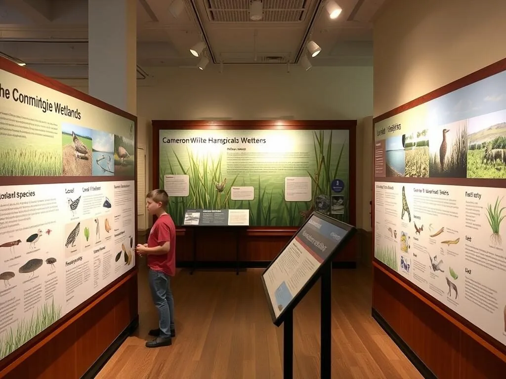 Educational exhibit at Cameron Prairie Wetlands Louisiana showing local wildlife