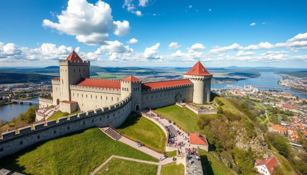 Ehrenbreitstein Fortress overlooking Koblenz Germany and the Rhine river