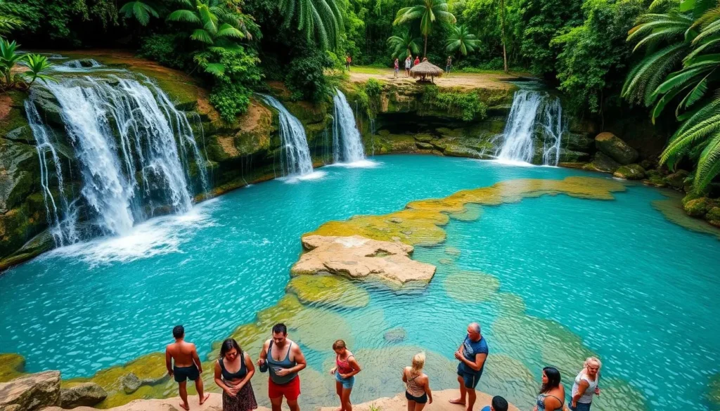 El Nicho Waterfall near Cienfuegos with natural pools and lush vegetation El Nicho Waterfall near Cienfuegos with natural pools and lush vegetation
