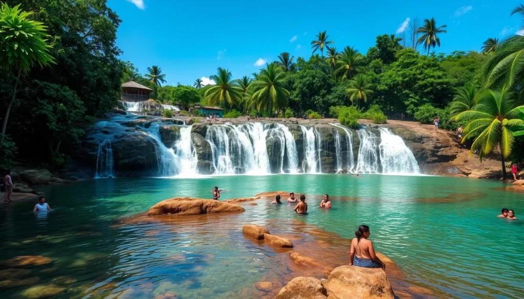 El Nicho Waterfalls near Ranchuelo Cuba with natural swimming pools and lush vegetation
