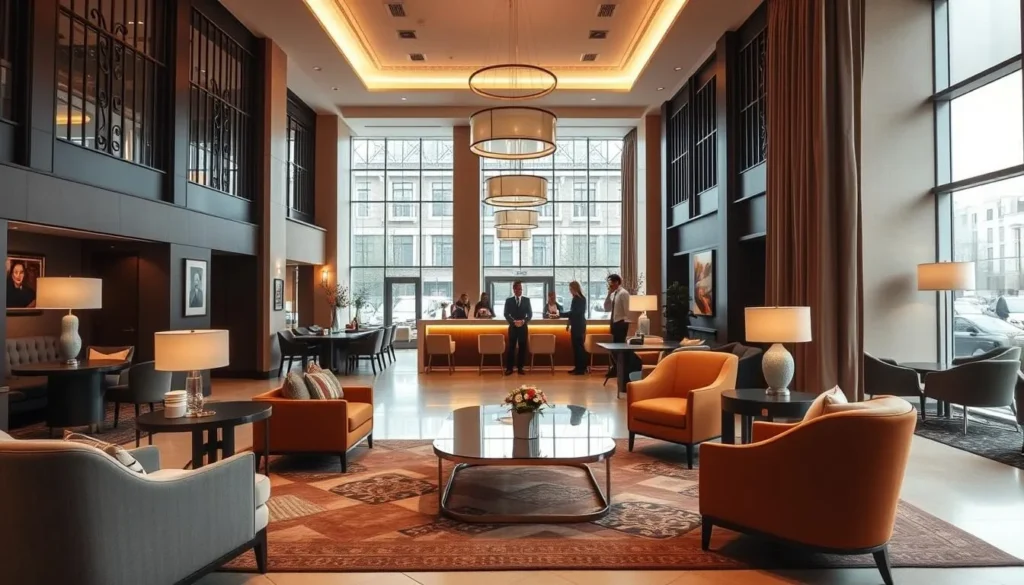 Elegant hotel lobby in Bremen with modern furnishings and historic architectural elements, Bremen, Germany: Best Things to Do - Top Picks