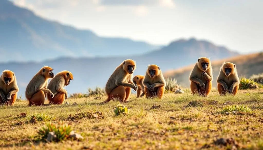 Endemic Gelada baboons in Borena-Sayint National Park Ethiopia
