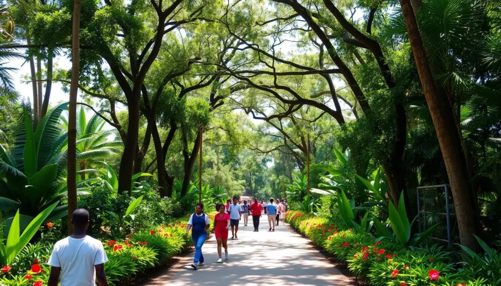 Entebbe Botanical Gardens with lush tropical plants and walkways