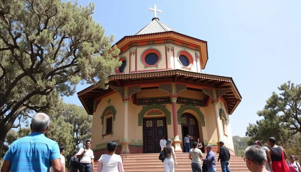 Entoto Maryam Church with its distinctive architecture surrounded by eucalyptus trees Entoto Maryam Church with its distinctive architecture surrounded by eucalyptus trees